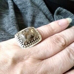 Sz 6.5 ~ Rutilated Quartz Ring! Square Cabochon! SouthWest Vibe! Wide Cigarband